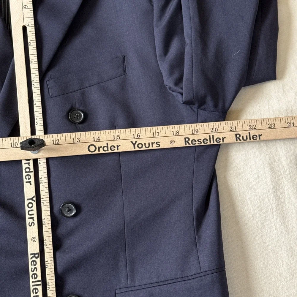 Banana Republic Double Breasted 40S Navy Blue Marzotto Wool Slim Blazer